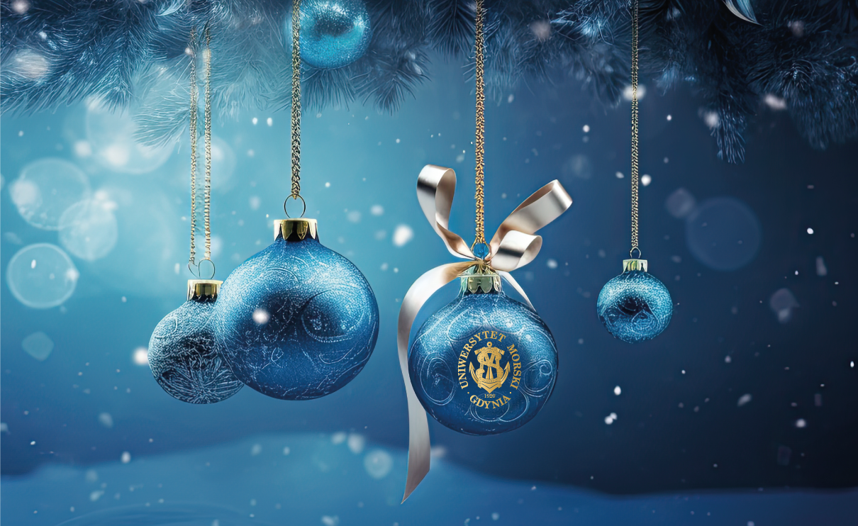 Niebieskie bombki wiszące na złotych nitkach