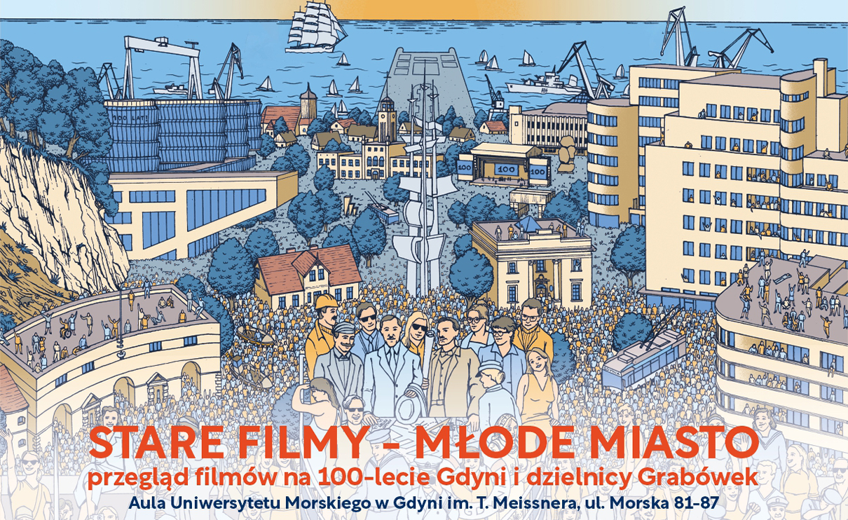 Plansza promująca wydarzenie &bdquo;Stare Filmy - Młode Miasto&rdquo;