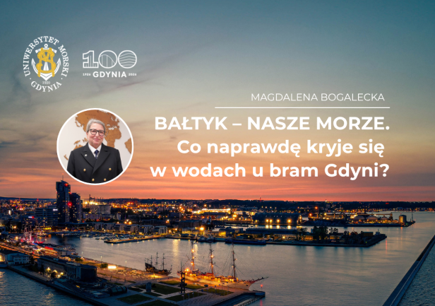 Plansza z tytułem prelekcji prof. M. Bogaleckiej na 100-lecie Gdyni