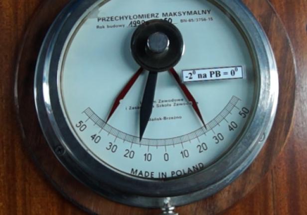 Zarejestrowane na przechyłomierzu maksymalne przechyły