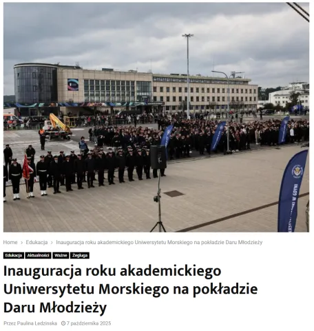 Inauguracja roku akademickiego Uniwersytetu Morskiego na pokładzie Daru Młodzieży