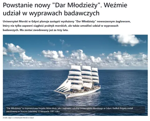 Dar Młodzieży na morzu pod żaglami